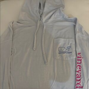 Vineyard Vines Sky Blue Hoodie with Pink Sleeve Logo